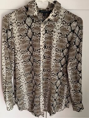 Banana Republic Snake-Print Button-Up Shirt - Brown & Cream